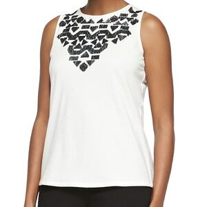 Joan Vass‎ Ivory Black Sequin Sleeveless Top Large